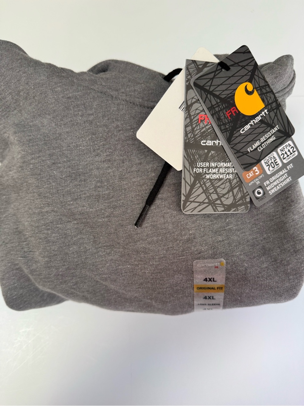 NWT! Carhartt Flame Resistant 4XL Original Fit Gray Hooded Sweatshirt. Cat 3.